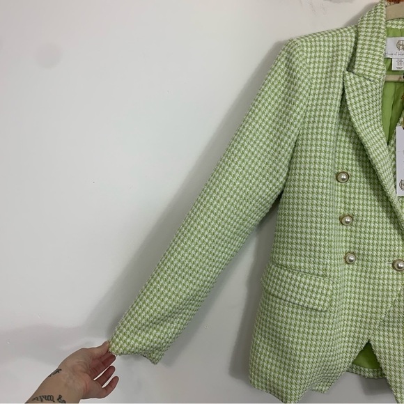 NWT House of Harlow 1960 Green White Tweed Double Breasted Blazer Size Medium - Picture 5 of 13